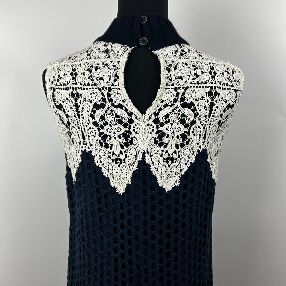 Sea New York Guipure Lace Crochet Dress White Navy Blue Wool Cotton Womens Sz 0 - Picture 9 of 11